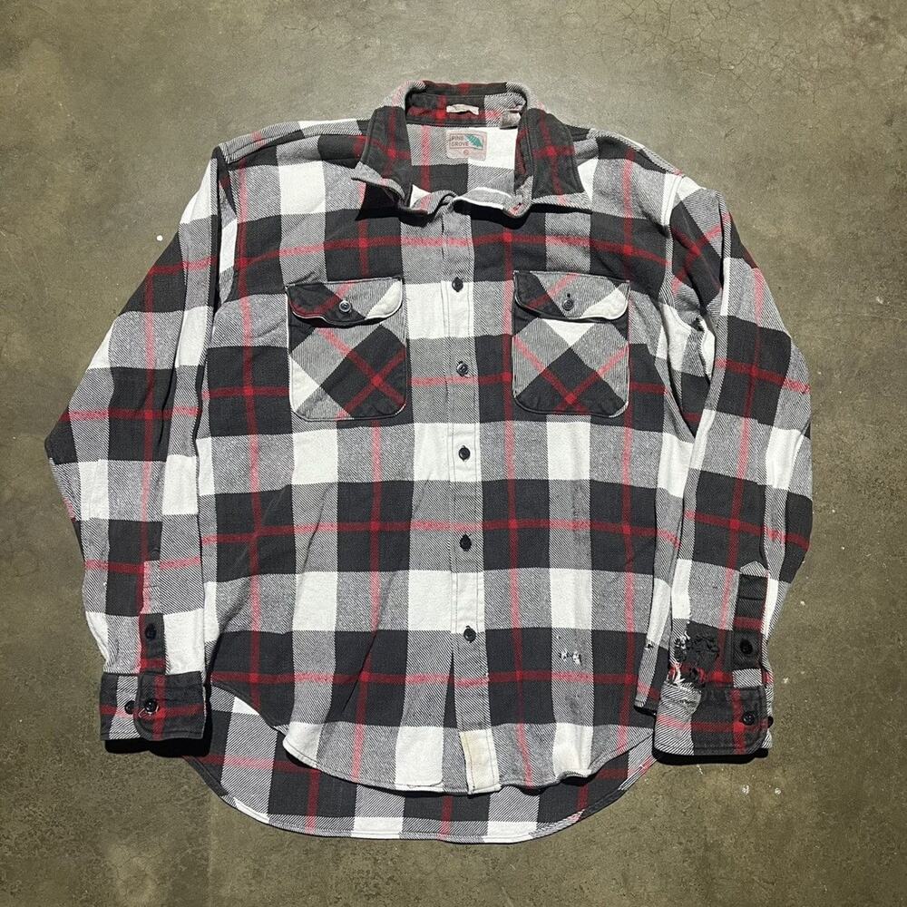 Vintage 80s Pine Grove Black Plaid Thick Cotton Flannel